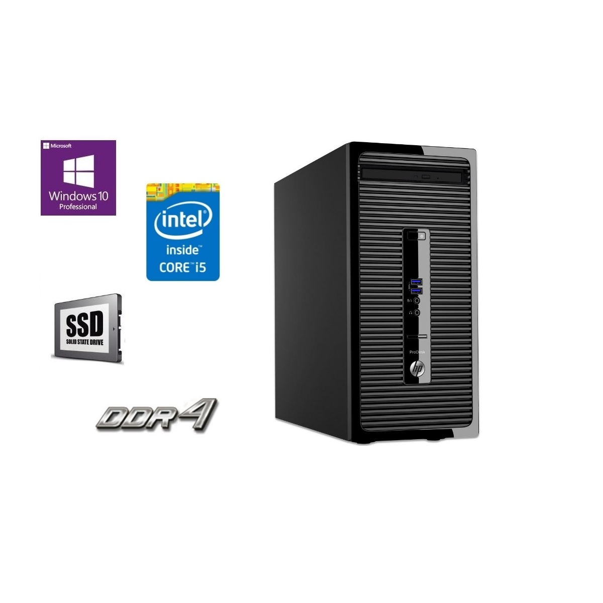 HP ProDesk 400 G3 MT - Intel Core i5-6500, 8GB DDR4, 256 GB SSD, Windows 10 Pro